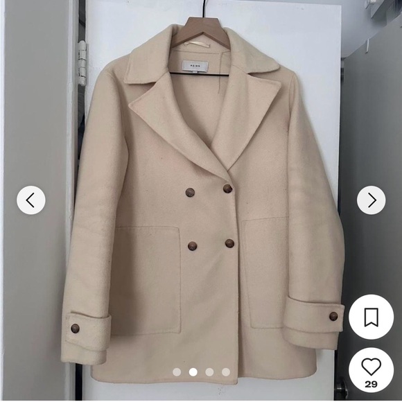 Reiss London double breasted Cream wool coat size 6/8 - Picture 2 of 3